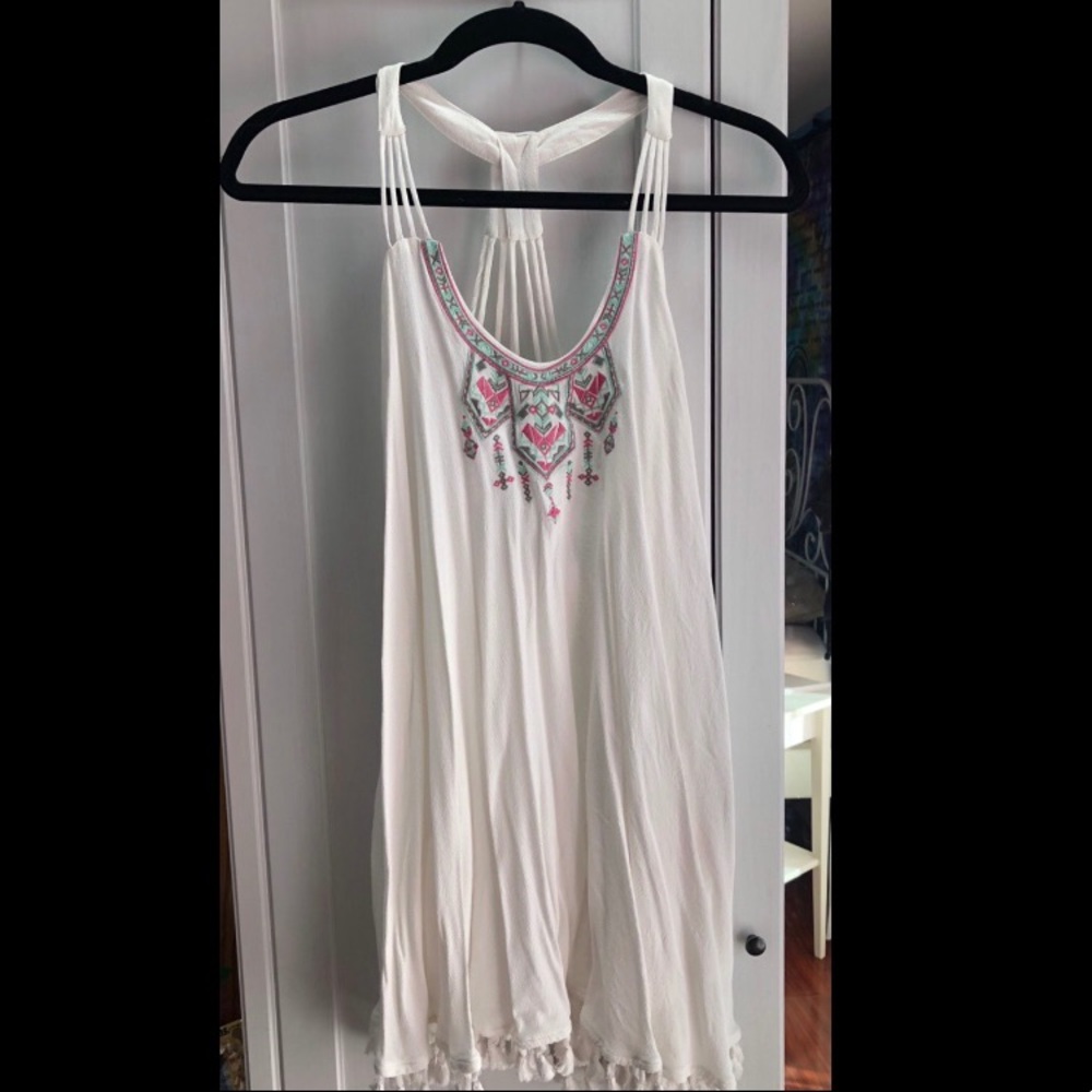 White dress with pink/blue/gray aztec design